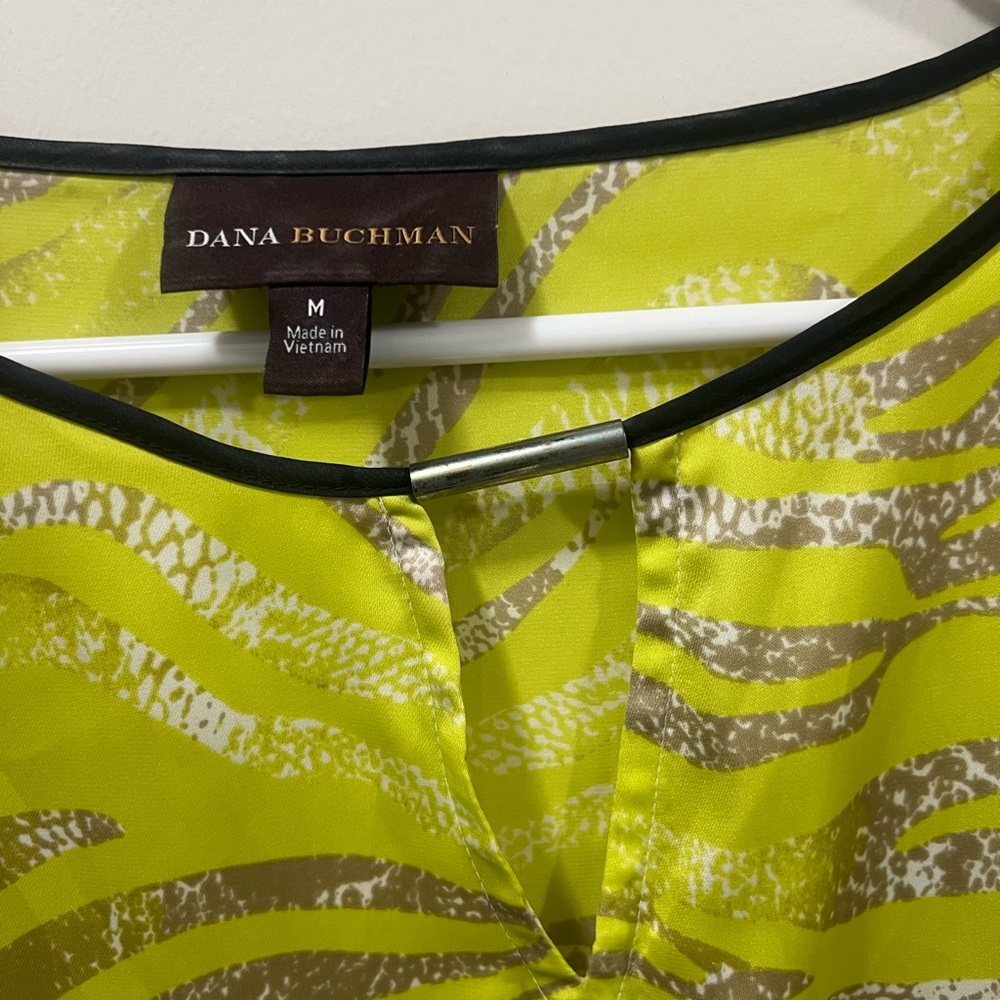 Dana Buchman Lime Green and Brown Blouse